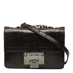ジミーチュウ レベル スター 型押し チェーン ショルダーバッグ ブラック レザー レディース JIMMY CHOO 中古