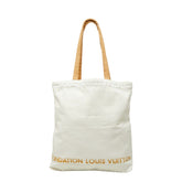ルイ ヴィトン Fondation フォンダシオン 美術館 トートバッグ 肩掛け ホワイト ベージュ キャンバス レディース LOUIS VUITTON 中古