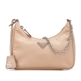 プラダ 三角ロゴプレート チェーンショルダーバッグ 1BH204 ベージュ ナイロン レザー レディース PRADA 【中古】