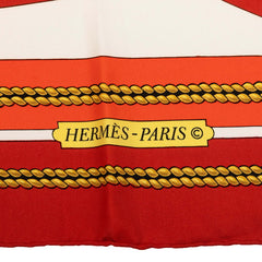 エルメス カレ90 CHATEAUX D'ARRIERE 艫飾り スカーフ レッド シルク レディース HERMES 【中古】