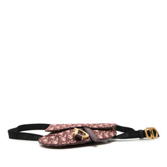 ディオール オブリーク トロッター サドル ボディバッグ ウエストバッグ ワインレッド ベージュ キャンバス レザー レディース Dior 【中古】