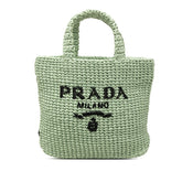 プラダ トライアングルロゴ スモール クロシェ ハンドバッグ トートバッグ グリーン ラフィア レディース PRADA 中古