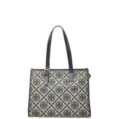 トリーバーチ Tモノグラム ショルダーバッグ トートバッグ ネイビー ベージュ キャンバス レザー レディース Tory Burch 【中古】