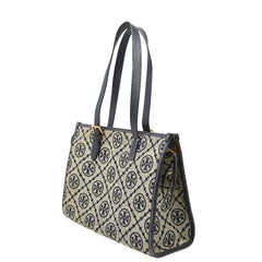 トリーバーチ Tモノグラム ショルダーバッグ トートバッグ ネイビー ベージュ キャンバス レザー レディース Tory Burch 【中古】