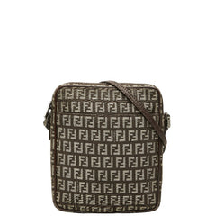 フェンディ ズッキーノ 斜め掛け ショルダーバッグ 8BT053 ブラウン キャンバス レザー レディース FENDI 【中古】
