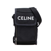 セリーヌ トレッキング モバイルポーチ 斜め掛け ミニショルダーバッグ ブラック キャンバス レディース CELINE 【中古】