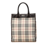 バーバリー ノバチェック ハンドバッグ ベージュ ブラウン キャンバス レザー レディース BURBERRY 【中古】