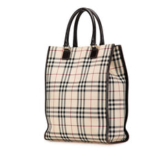 バーバリー ノバチェック ハンドバッグ ベージュ ブラウン キャンバス レザー レディース BURBERRY 【中古】