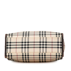 バーバリー ノバチェック ハンドバッグ ベージュ ブラウン キャンバス レザー レディース BURBERRY 【中古】