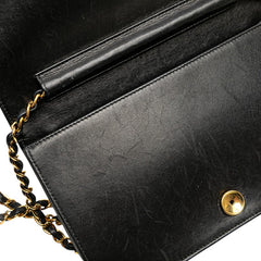 シャネル マトラッセ ココマーク フルフラップ プッシュロック チェーン ショルダーバッグ ブラック ラムスキン レディース CHANEL 【中古】