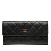 シャネル ココマーク マトラッセ 長財布 ブラック ゴールド キャビアスキン レディース CHANEL 中古