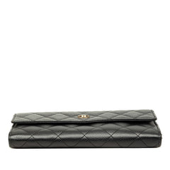 シャネル ココマーク マトラッセ 長財布 ブラック ゴールド キャビアスキン レディース CHANEL 中古