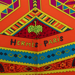 エルメス カレ90 ORS BLEUS D'AFRIQUE アフリカの青い金 スカーフ オレンジ マルチカラー シルク レディース HERMES 中古