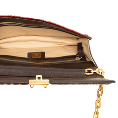 エム シー エム スタッズ ショルダーバッグ レッド ブラウン ハラコ レザー レディース MCM 【中古】