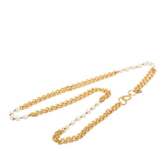 シャネル ヴィンテージ チェーン ロングネックレス ゴールド メッキ フェイクパール レディース CHANEL 中古