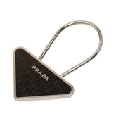 プラダ 三角ロゴプレート バッグチャーム キーホルダー シルバー ブラウン メタル レディース PRADA 【中古】