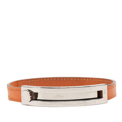 エルメス プスプス ブレスレット バングル オレンジ シルバー金具 レザー メタル レディース HERMES 【中古】