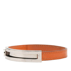 エルメス プスプス ブレスレット バングル オレンジ シルバー金具 レザー メタル レディース HERMES 【中古】