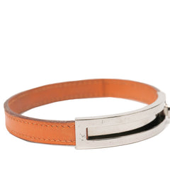 エルメス プスプス ブレスレット バングル オレンジ シルバー金具 レザー メタル レディース HERMES 【中古】