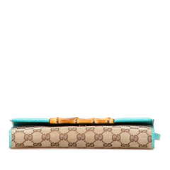 グッチ GGキャンバス バンブー ショルダーバッグ 117594 ブラウン ブルー キャンバス レザー レディース GUCCI 【中古】