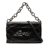 ミュウミュウ ロゴ ハンドバッグ ショルダーバッグ 2WAY ブラック レザー ラインストーン レディース MIUMIU 【中古】