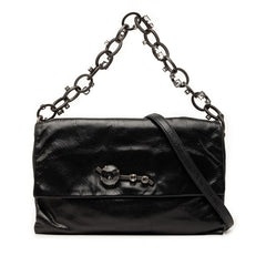 ミュウミュウ ロゴ ハンドバッグ ショルダーバッグ 2WAY ブラック レザー ラインストーン レディース MIUMIU 【中古】