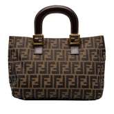 フェンディ ズッカ ハンドバッグ 26329 ブラウン キャンバス レザー レディース FENDI 中古
