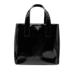 プラダ 三角ロゴプレート ハンドバッグ トートバッグ ブラック パテントレザー レディース PRADA 【中古】