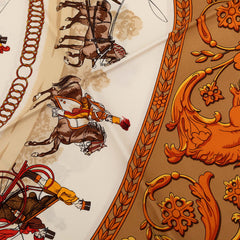エルメス カレ90 LA PROMENADE DE LONGCHAMPS ロンシャンへの散歩 スカーフ ブラウン マルチカラー シルク レディース HERMES 【中古】