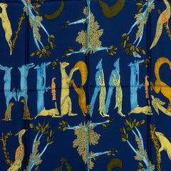 エルメス カレ90 ANIMAL ALPHABET 森の動物 スカーフ ブルー系 シルク レディース HERMES 中古
