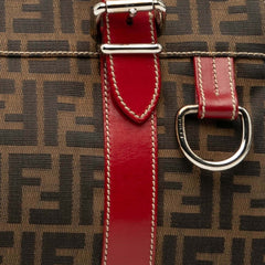 フェンディ ズッカ ミニ ボストンバッグ ハンドバッグ ブラウン レッド キャンバス レザー レディース FENDI 【中古】
