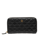 シャネル ココマーク マトラッセ ラウンドファスナー 長財布 ブラック キャビアスキン レディース CHANEL 【中古】