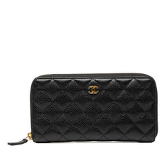 シャネル ココマーク マトラッセ ラウンドファスナー 長財布 ブラック キャビアスキン レディース CHANEL 【中古】