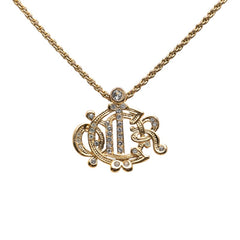 ディオール ロゴエンブレム チェーン ペンダント ネックレス ゴールド メッキ ラインストーン レディース Dior 【中古】