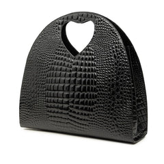 サンローラン クロコ型押し ハートハンドル ハンドバッグ ブラック エナメル レディース SAINT LAURENT 【中古】