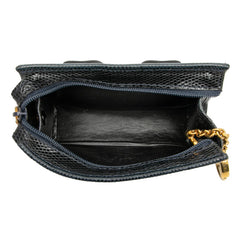 サルヴァトーレフェラガモ ヴァラリボン 型押し ポーチ コスメポーチ 223057 ネイビー レザー レディース Salvatore Ferragamo 【中古】