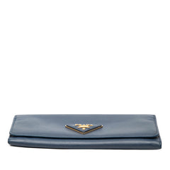 プラダ 三角ロゴプレート 二つ折り 長財布 1MH132 ネイビー サフィアーノレザー レディース PRADA 【中古】