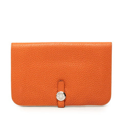 エルメス ドゴンデュオ 長財布 □P刻印 オレンジ シルバー金具 トリヨンクレマンス レディース HERMES 【中古】