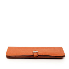 エルメス ドゴンデュオ 長財布 □P刻印 オレンジ シルバー金具 トリヨンクレマンス レディース HERMES 【中古】