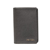 プラダ ロゴ カードケース 名刺入れ シルバー サフィアーノレザー レディース PRADA 中古
