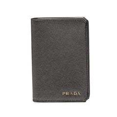 プラダ ロゴ カードケース 名刺入れ シルバー サフィアーノレザー レディース PRADA 中古
