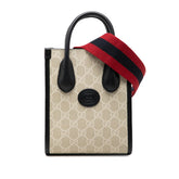 グッチ GGスプリーム ミニトートバッグ ショルダーバッグ 2WAY 699406 ナチュラル ネイビー PVC レザー レディース GUCCI 【中古】