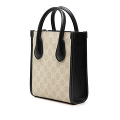 グッチ GGスプリーム ミニトートバッグ ショルダーバッグ 2WAY 699406 ナチュラル ネイビー PVC レザー レディース GUCCI 【中古】