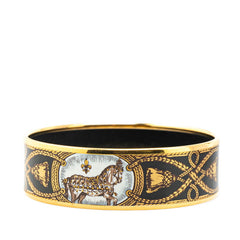 エルメス エマイユGM 馬 ホース バングル ゴールド ブラック メッキ レディース HERMES 【中古】