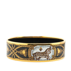 エルメス エマイユGM 馬 ホース バングル ゴールド ブラック メッキ レディース HERMES 【中古】