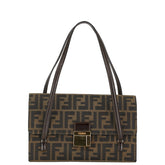フェンディ ズッカ ハンドバッグ ブラウン キャンバス レザー レディース FENDI 【中古】