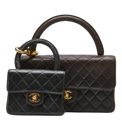 シャネル マトラッセ ココマーク 親子バッグ ハンドバッグ ブラック ラムスキン レディース CHANEL 【中古】