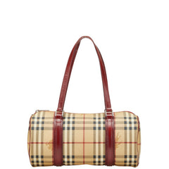 バーバリー ノバチェック シャドーホース ミニボストンバッグ ベージュ レッド PVC レザー レディース BURBERRY 【中古】