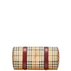 バーバリー ノバチェック シャドーホース ミニボストンバッグ ベージュ レッド PVC レザー レディース BURBERRY 【中古】