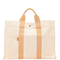 エルメス ニューフールトゥMM トートバッグ ハンドバッグ オレンジ トワルアッシュ レディース HERMES 【中古】